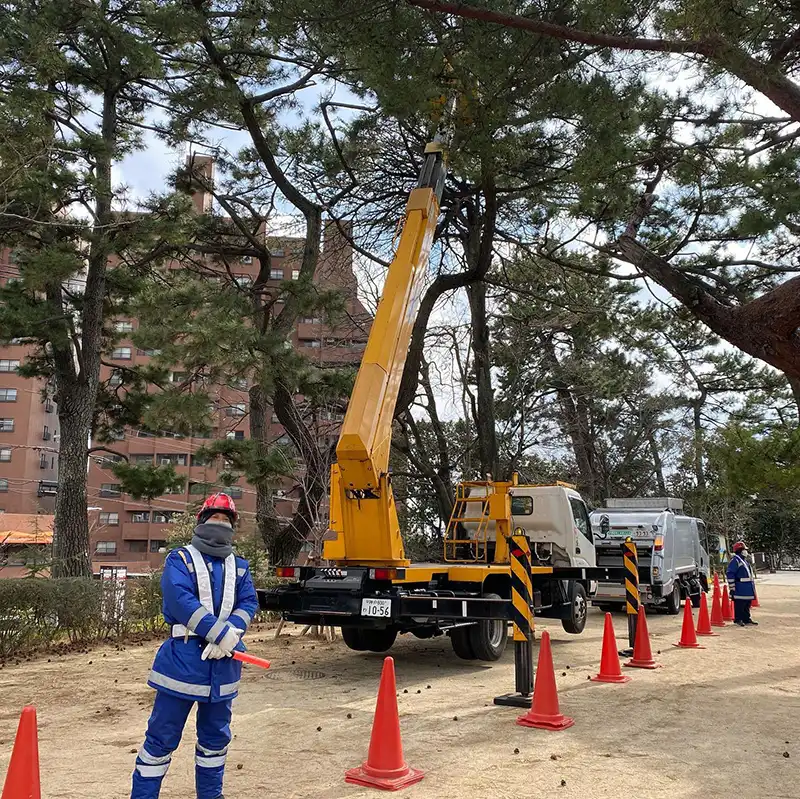 兵庫県神戸市東灘区　御影の公園剪定作業に伴う交通誘導警備　歩行者および車両の誘導等